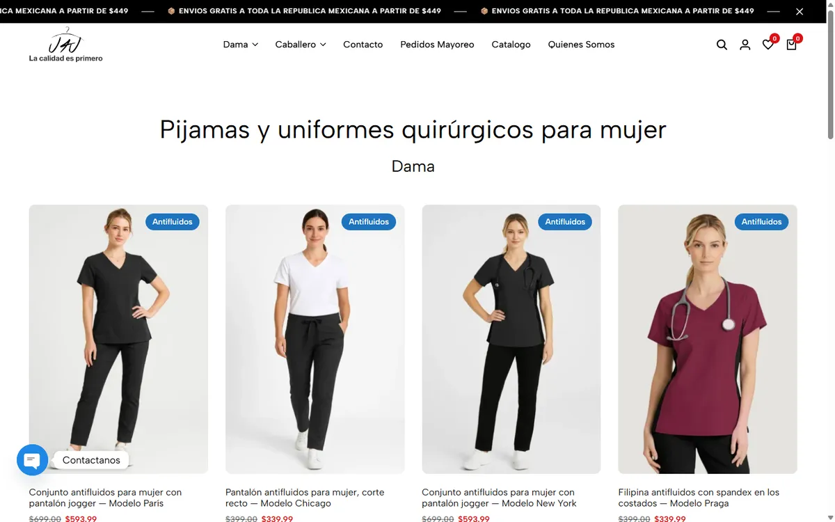 Colección «Pijamas y uniformes quirúrgicos para mujer» de U4U con productos de la línea antifluidos